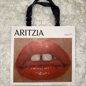 Aritzia Glossy Red Lip Tote with Black Ribbon Handles